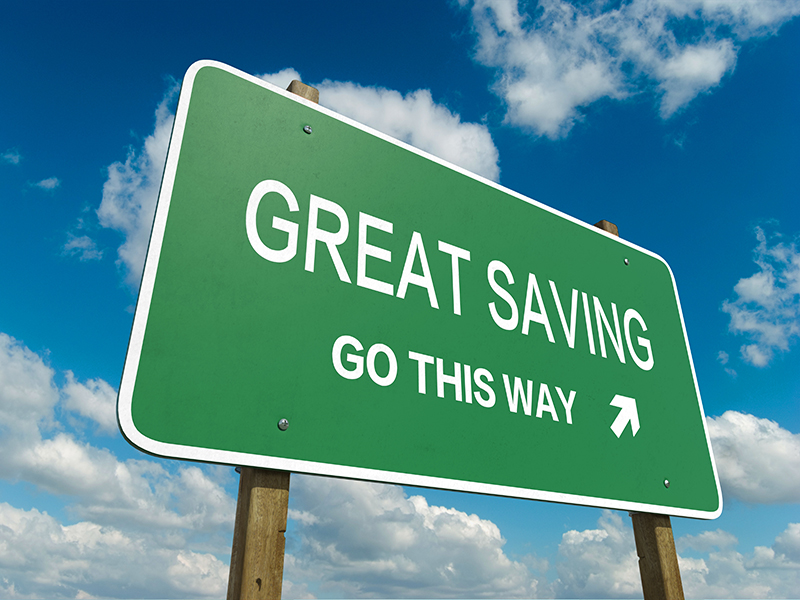 'Great Saving Go This Way' Road sign